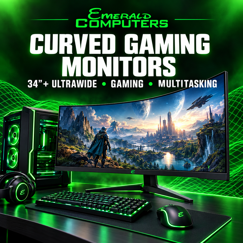 Curved 34-inch ultrawide gaming monitor for sale for immersive gaming and multitasking Peoria Az - Emerald Computers